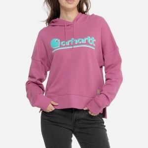 NWT Carhartt Women's Pink Loose Fit Graphic Pullover Hoodie Sweatshirt Small